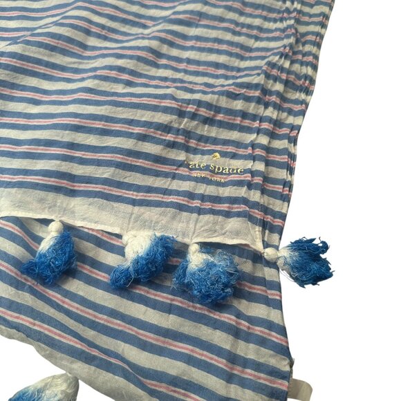 Kate Spade Candy Stripe Tassel Fringe Shawl Womens Wrap Scarf Cotton Sarong - Picture 7 of 16